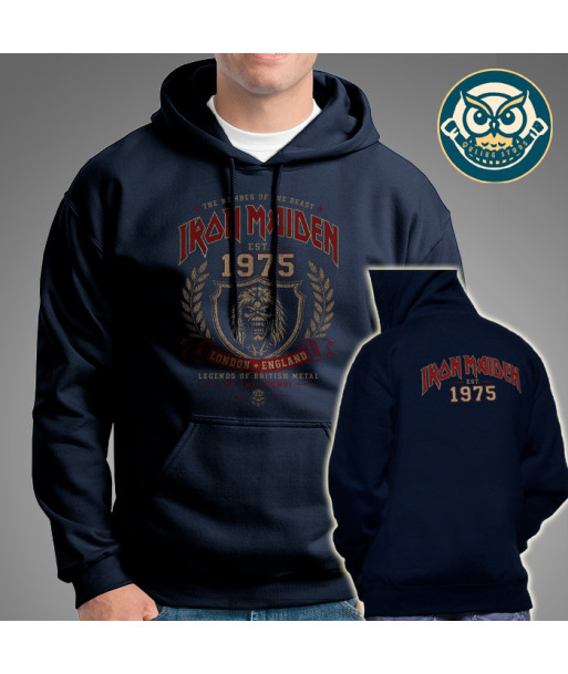 Hoodie Iron Maiden 1975 Vintage Azul Navy | Buzo Rock Unisex