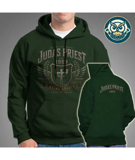 Hoodie Judas Priest 1969 Vintage Verde Bosque | Buzo Rock Unisex